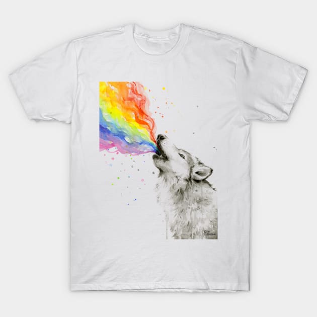 Wolf Howling Rainbow T-Shirt by Olechka
